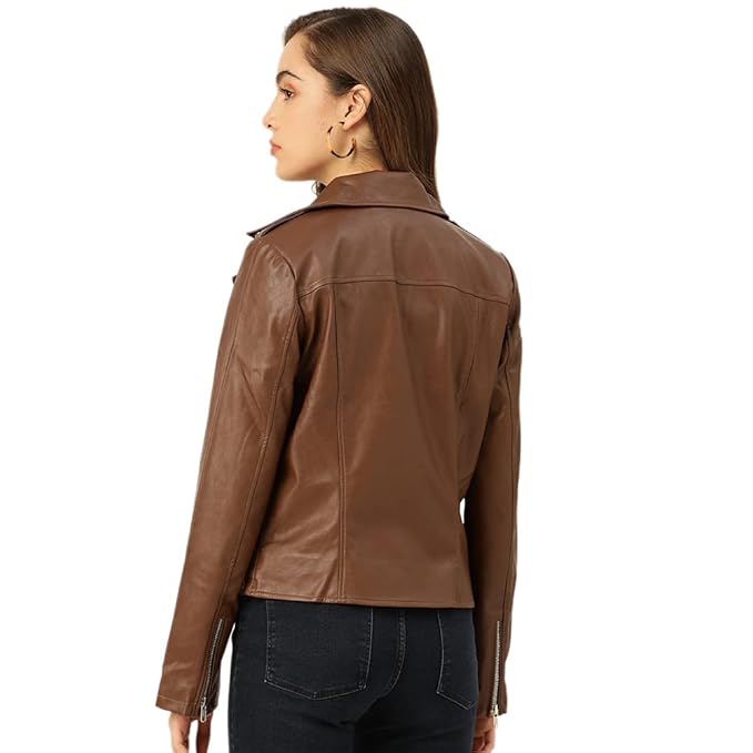 Leather Retail® Full Sleeve Brown Solid Jacket for Woman's Biker Style 1