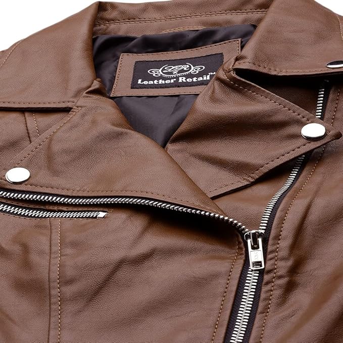 Leather Retail® Full Sleeve Brown Solid Jacket for Woman's Biker Style 3