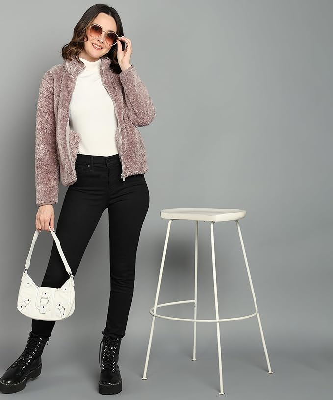 Alan Jones Clothing Women Polyester Fluffy Yarn Fleece Full-Zip Standard Length Jacket 1