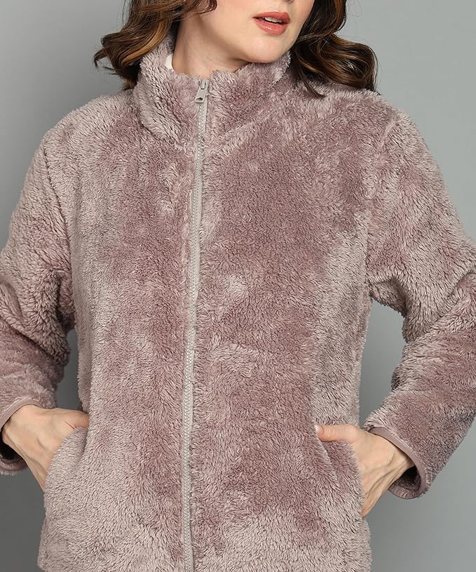 Alan Jones Clothing Women Polyester Fluffy Yarn Fleece Full-Zip Standard Length Jacket 4