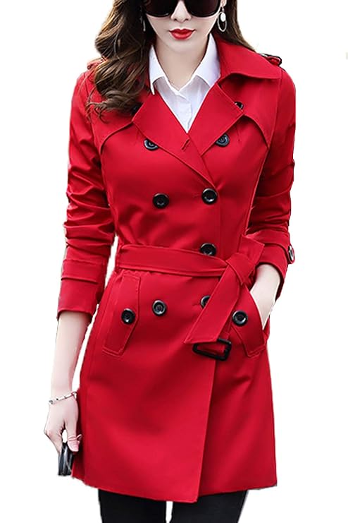 FARVALUE Women's Double Breasted Trench Coat Water Resistant Windbreaker Classic Belted Lapel Overcoat