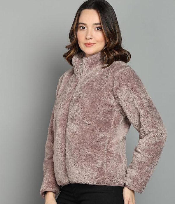 Alan Jones Clothing Women Polyester Fluffy Yarn Fleece Full-Zip Standard Length Jacket 2