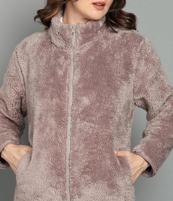 Alan Jones Clothing Women Polyester Fluffy Yarn Fleece Full-Zip Standard Length Jacket 4