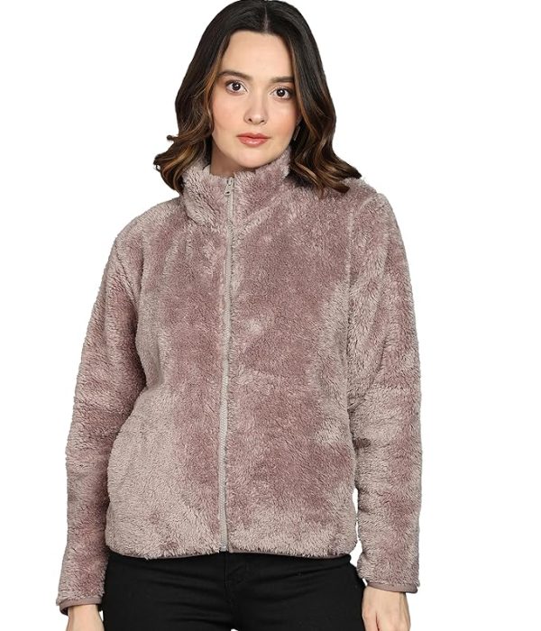 Alan Jones Clothing Women Polyester Fluffy Yarn Fleece Full-Zip Standard Length Jacket