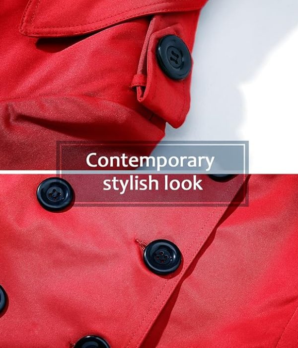 FARVALUE Women's Double Breasted Trench Coat Water Resistant Windbreaker Classic Belted Lapel Overcoat 4