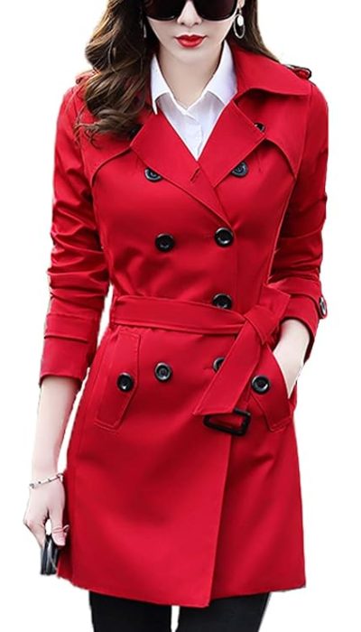 FARVALUE Women's Double Breasted Trench Coat Water Resistant Windbreaker Classic Belted Lapel Overcoat