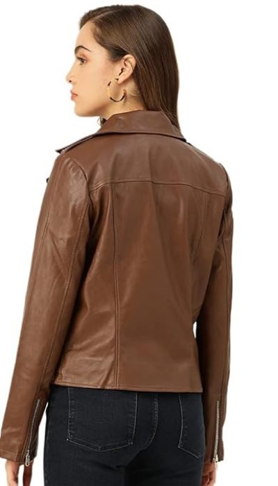 Leather Retail® Full Sleeve Brown Solid Jacket for Woman's Biker Style 1